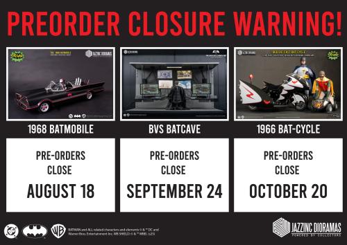 Upcoming Preorders Closing: 1968 Batmobile, BvS Bat Cave Computer Lab, 1966 Batcycle image