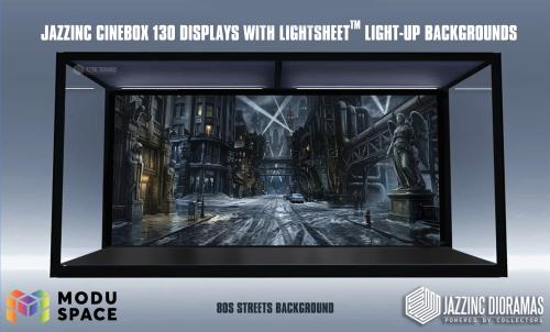 Jazzinc Cinebox 130 Stackable Modular Display Case with Lightsheet ™ system - 80s Streets background