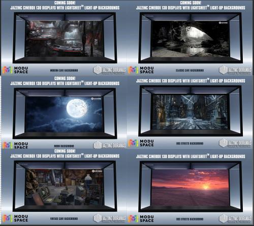 Jazzinc Cinebox 130 Stackable Modular Display Case with Lightsheet ™ system - Main Page - Select your Background