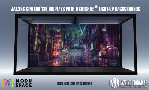 Jazzinc Cinebox 130 Stackable Modular Display Case with Lightsheet ™ system - 1995 neon city background